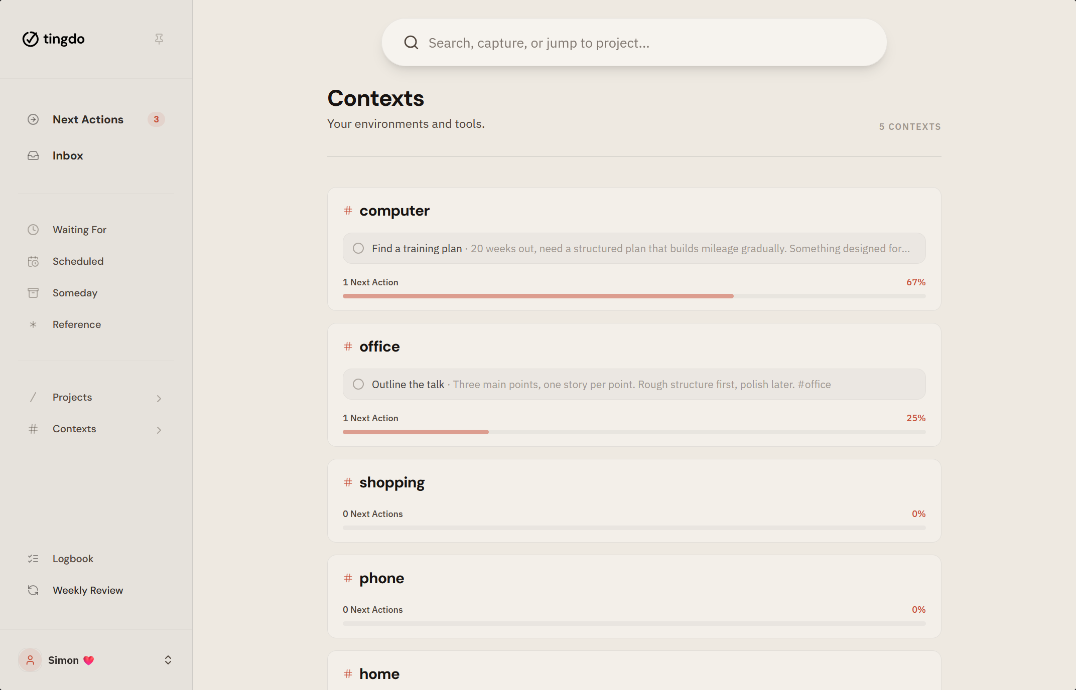 Contexts in tingdo