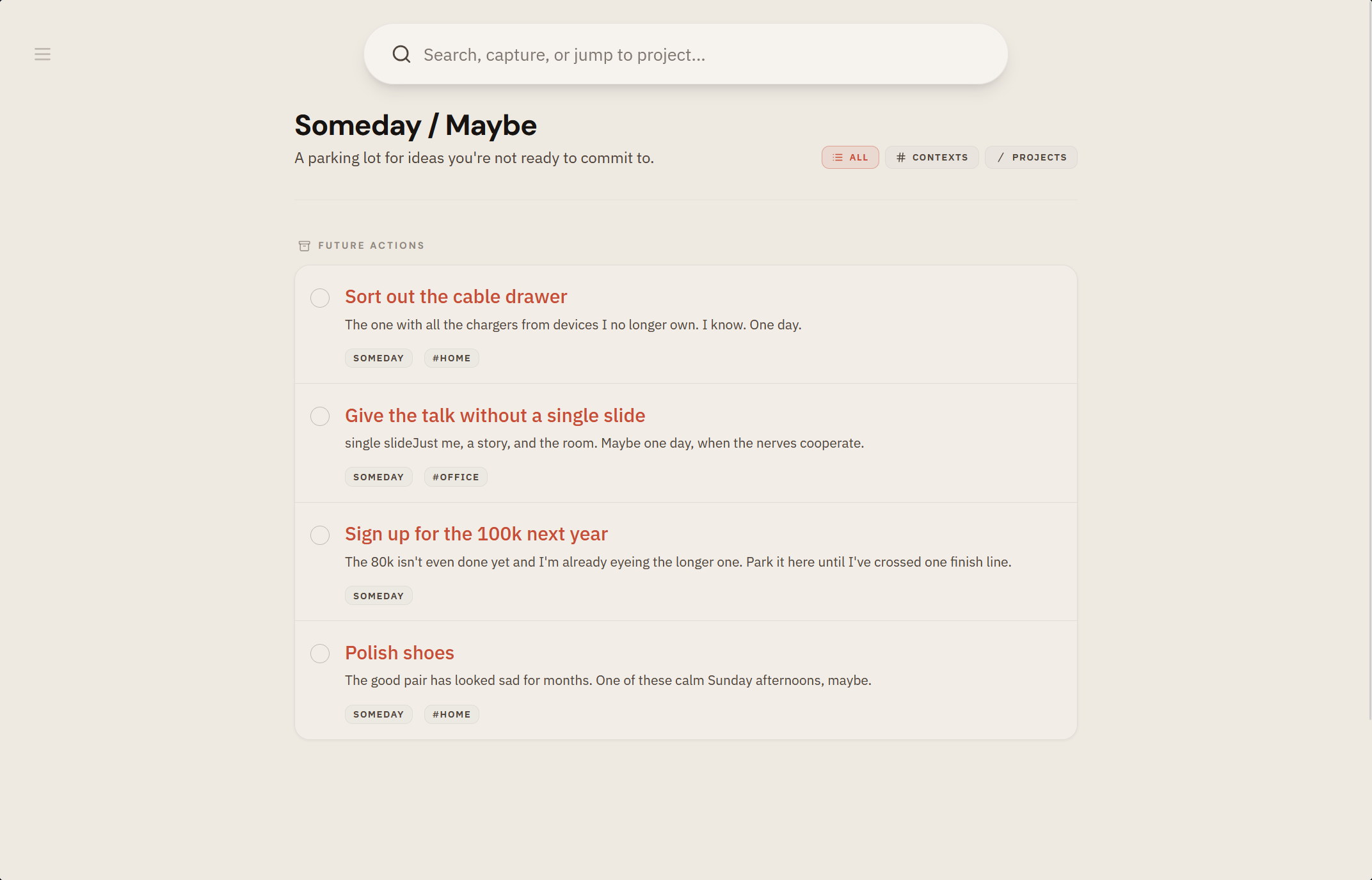 Someday/Maybe in tingdo