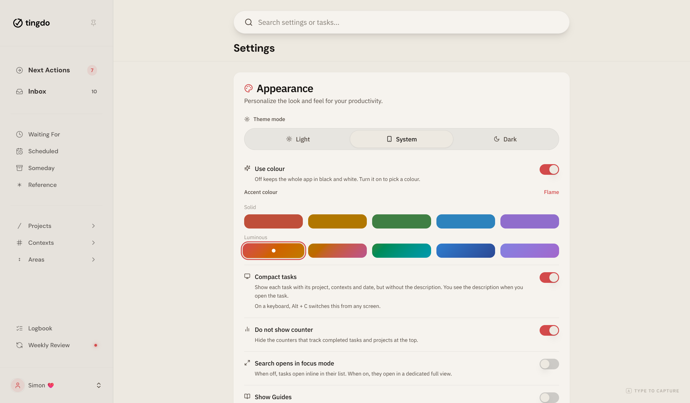 Flame accent color in tingdo