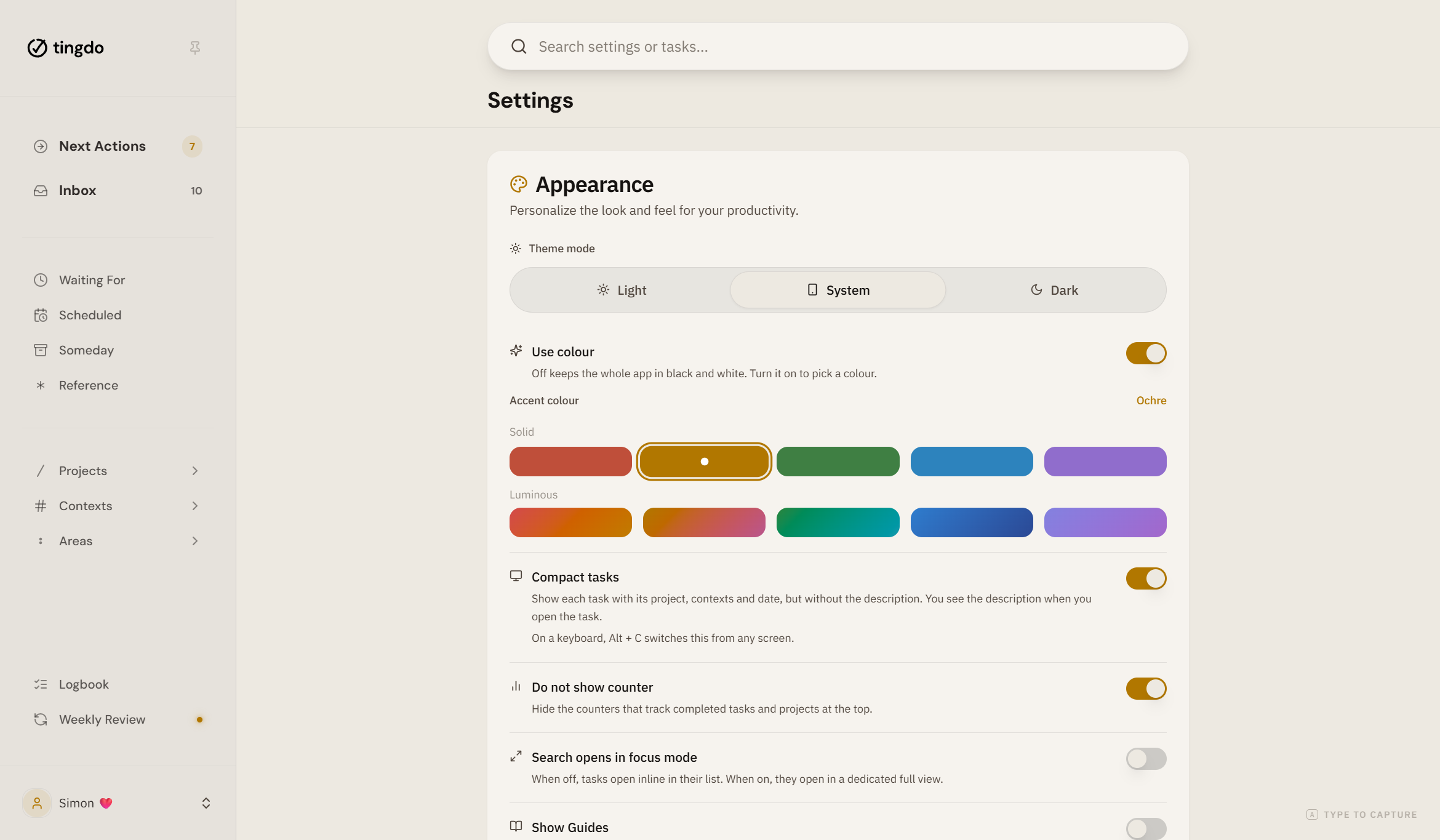 Ochre accent color in tingdo